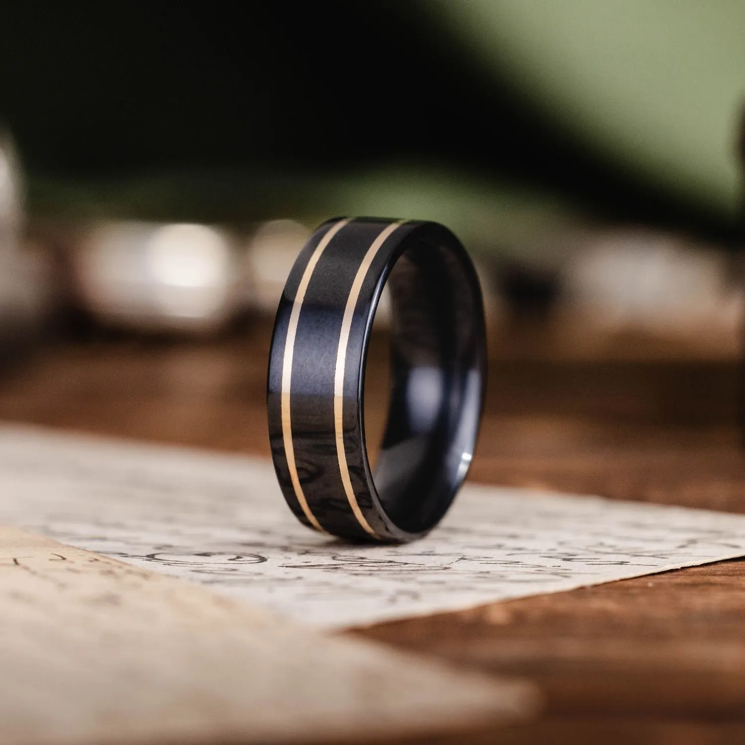 The Renegade Noir | Men's Black Titanium Wedding Band with Dual Metal Inlays