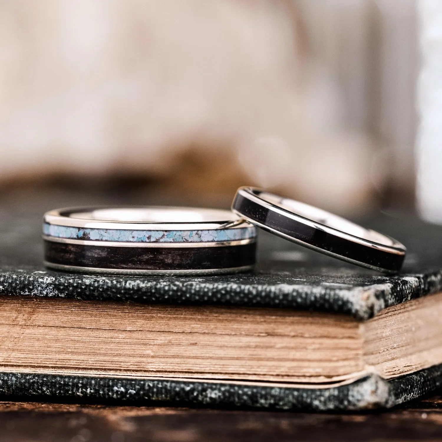The Spirit of Sonora & The Helen - Black Whiskey Barrel Sterling Silver Wedding Ring Set