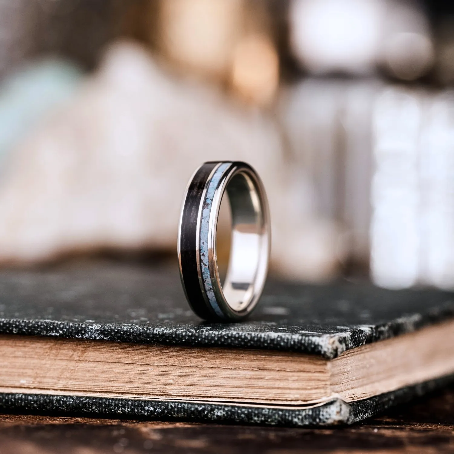 The Spirit of Sonora & The Helen - Black Whiskey Barrel Sterling Silver Wedding Ring Set