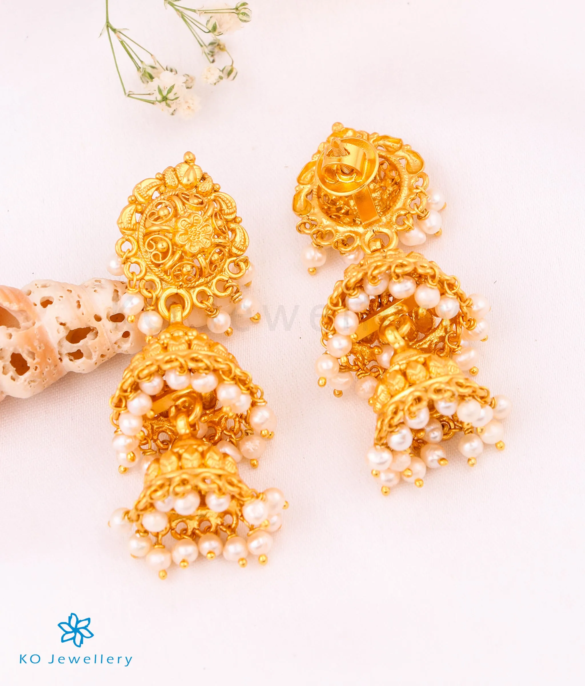 The Sumukh Silver Pearl Jhumkas (Two layers)