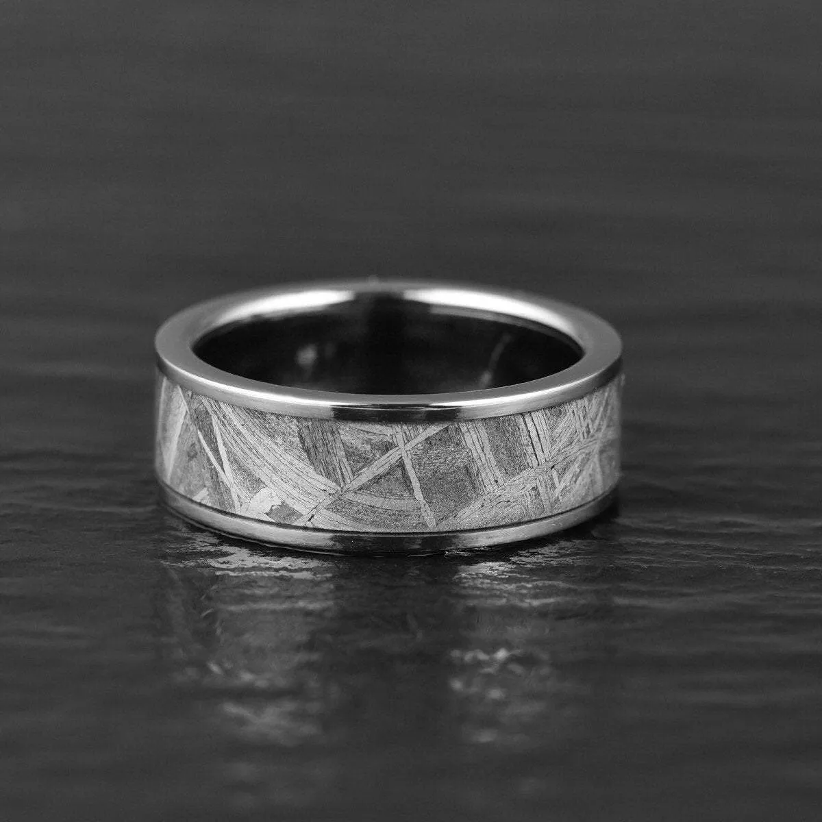 The Widmanstatten - Muonionalusta Meteorite Titanium Men's Wedding Band 8MM