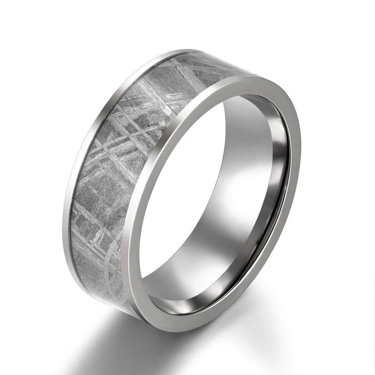 The Widmanstatten - Muonionalusta Meteorite Titanium Men's Wedding Band 8MM