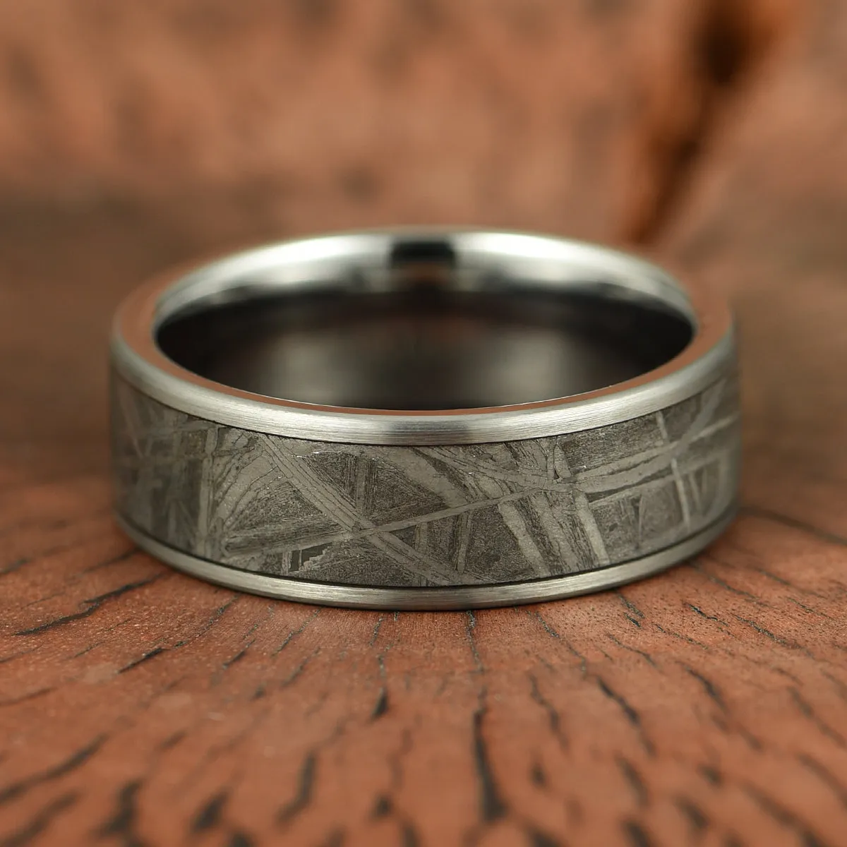The Widmanstatten Ring - Muonionalusta Meteorite Tungsten Mens Wedding Band 8MM