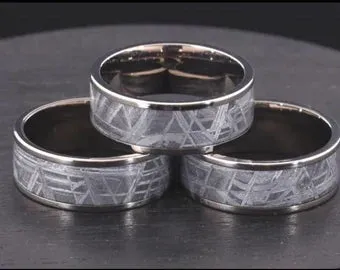 The Widmanstatten Ring - Muonionalusta Meteorite Tungsten Mens Wedding Band 8MM