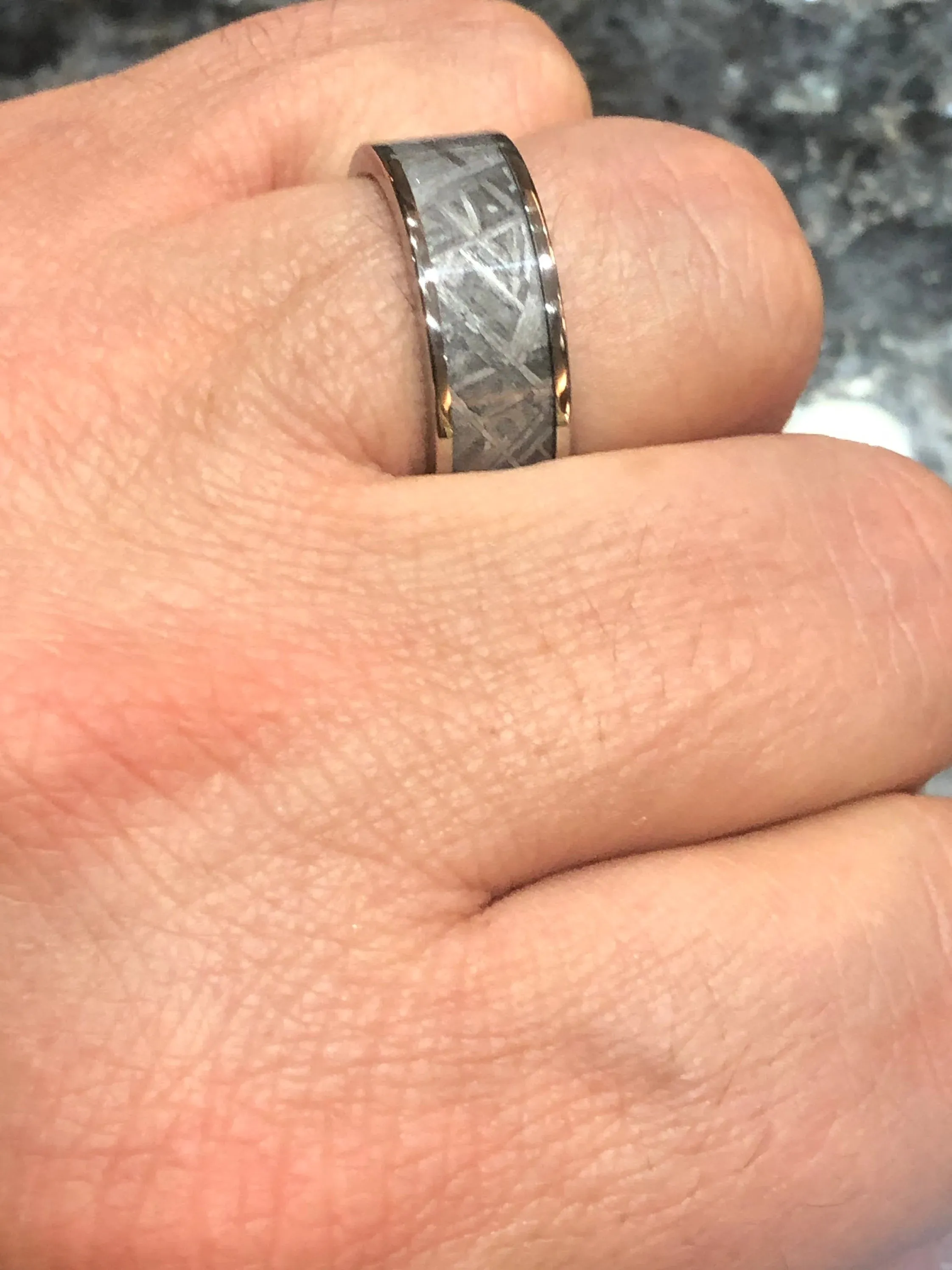 The Widmanstatten Ring - Muonionalusta Meteorite Tungsten Mens Wedding Band 8MM