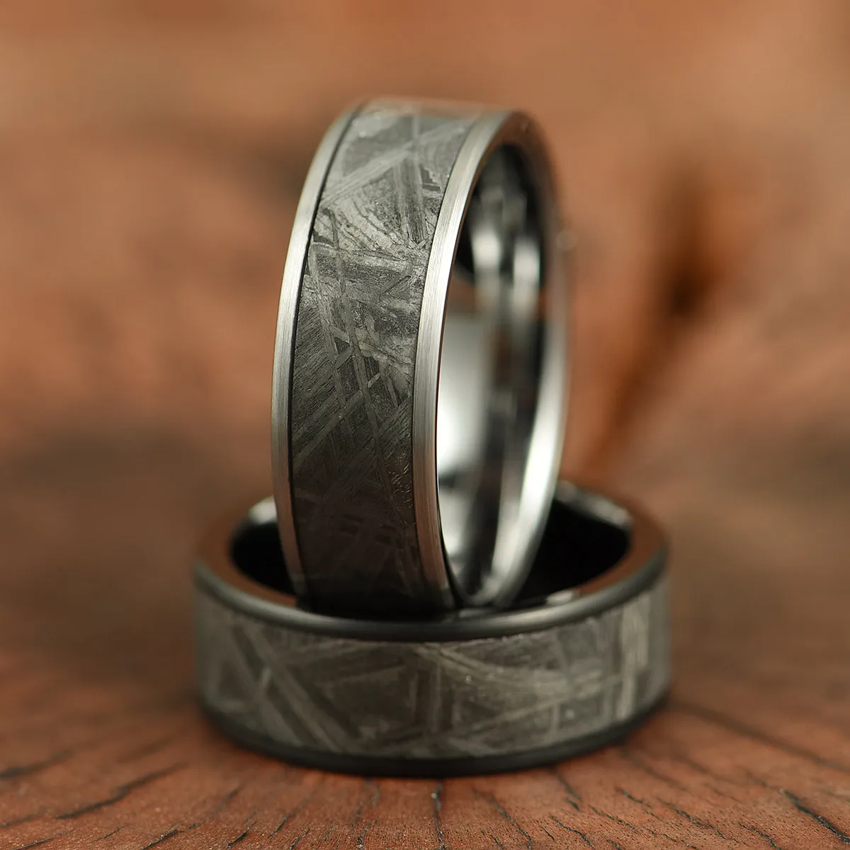 The Widmanstatten Ring - Muonionalusta Meteorite Tungsten Mens Wedding Band 8MM