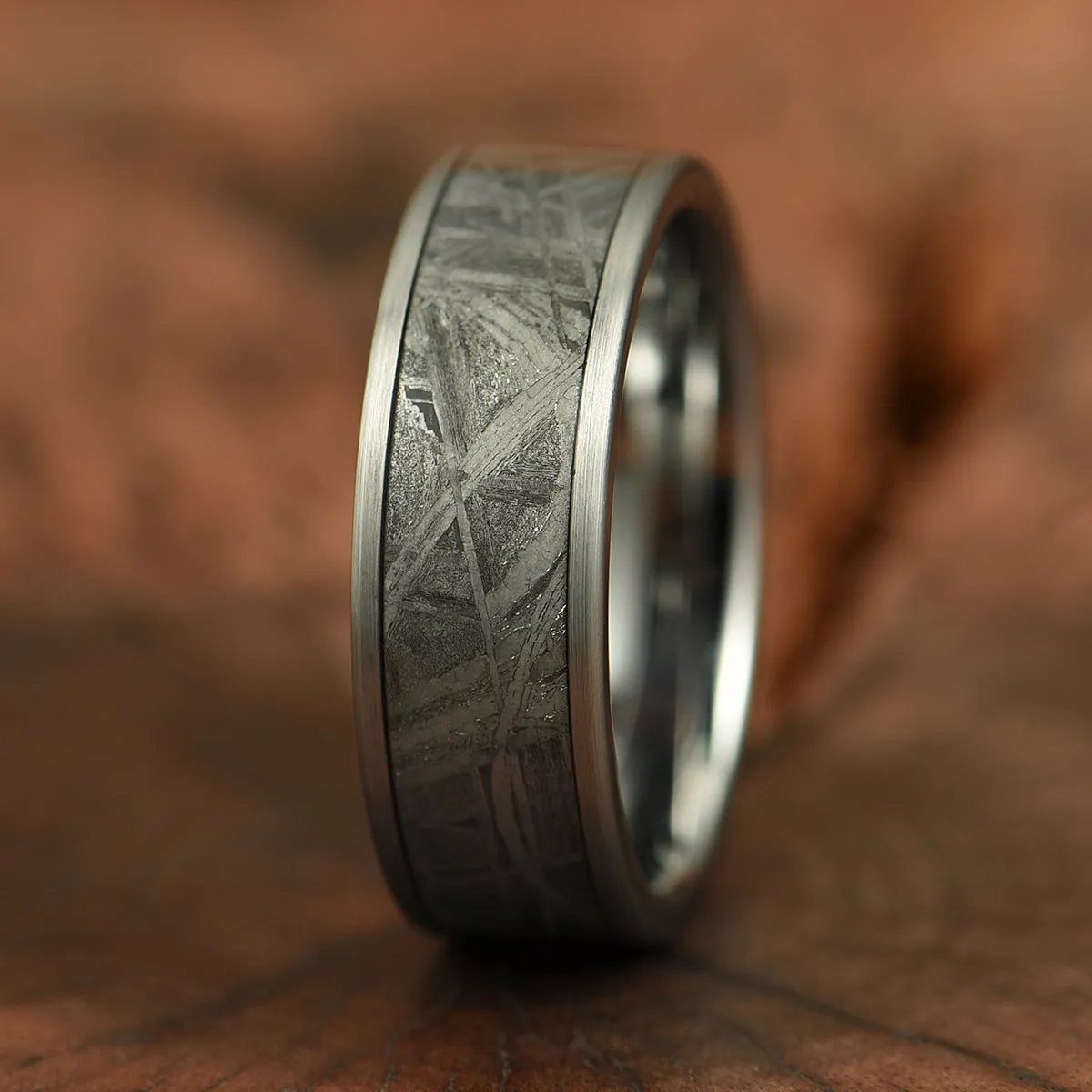The Widmanstatten Ring - Muonionalusta Meteorite Tungsten Mens Wedding Band 8MM