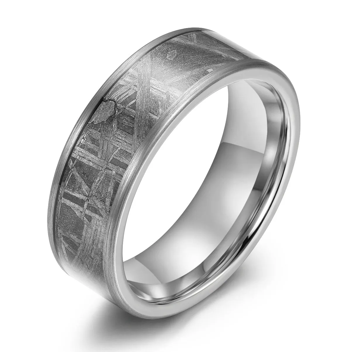 The Widmanstatten Ring - Muonionalusta Meteorite Tungsten Mens Wedding Band 8MM
