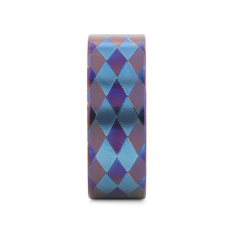 Thorsten Meridian Titanium Flat Profile Wedding Band w/ Purple & Blue Diamond Pattern (8mm) M0623-BBTI