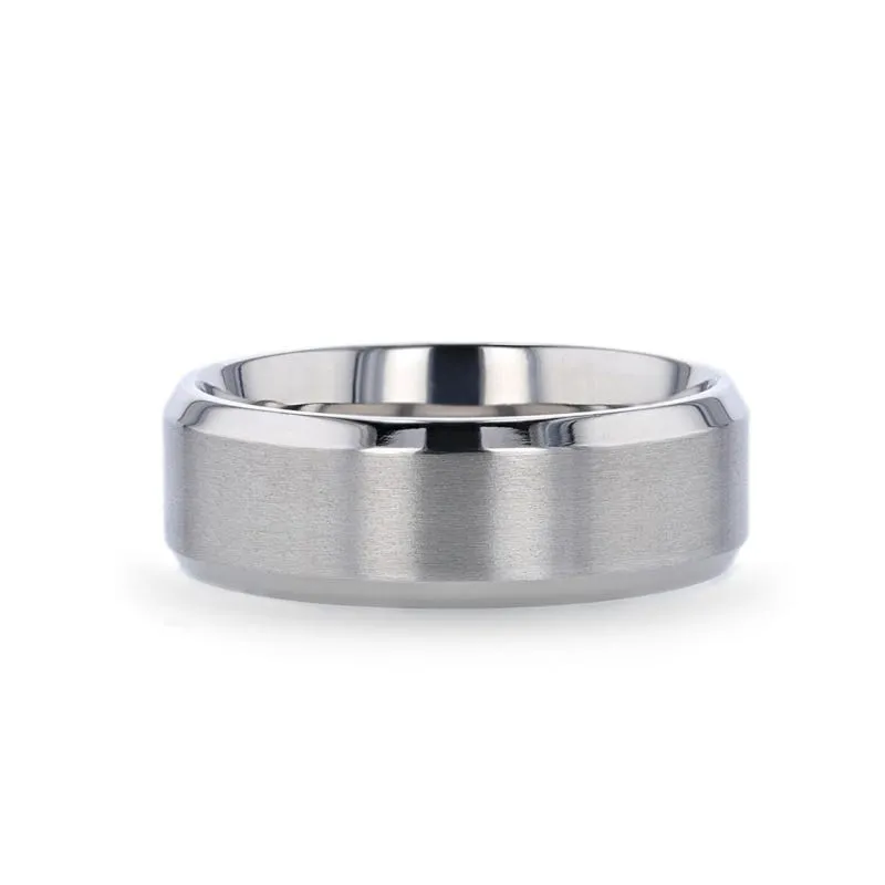 Thorsten SHIRE Titanium Brushed Center Flat Ring with Polished Beveled Edges - 6mm & 8mm