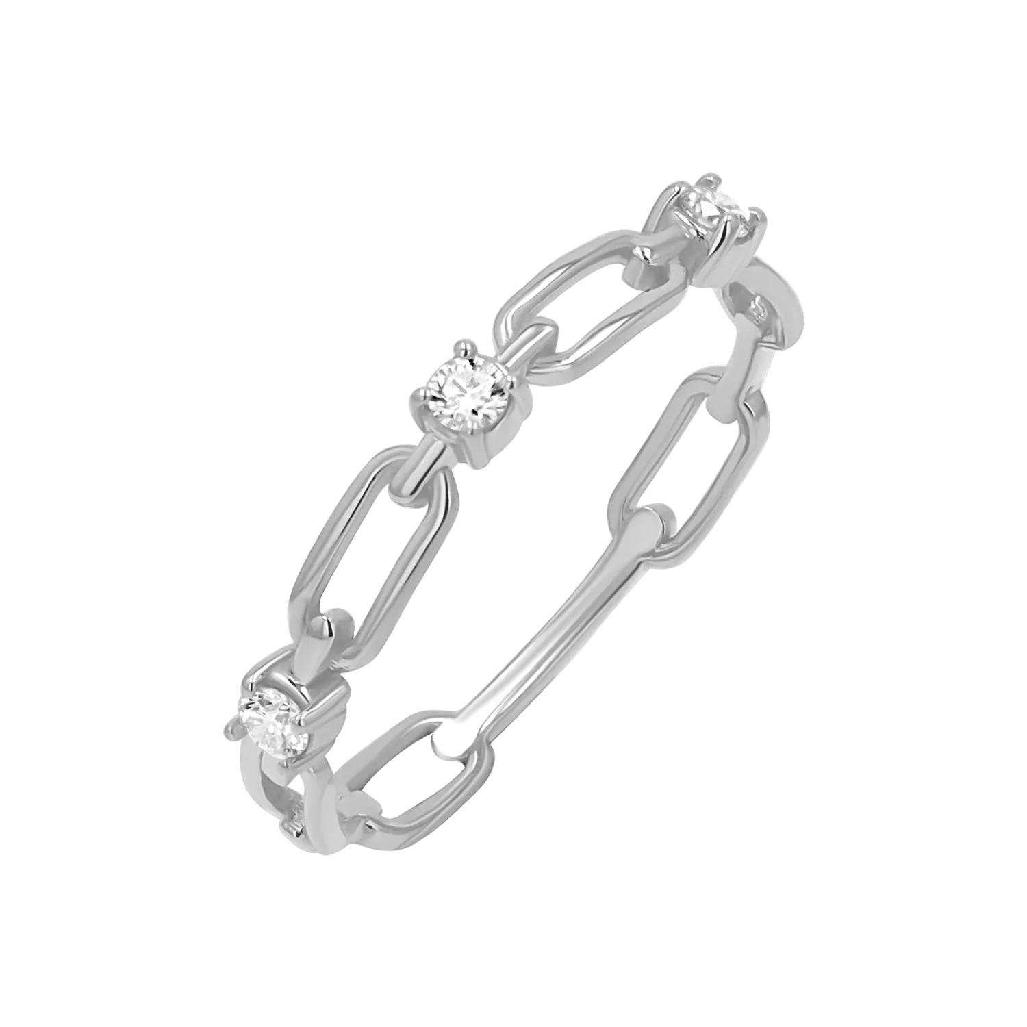 Three Diamond Paper Clip Link Ring