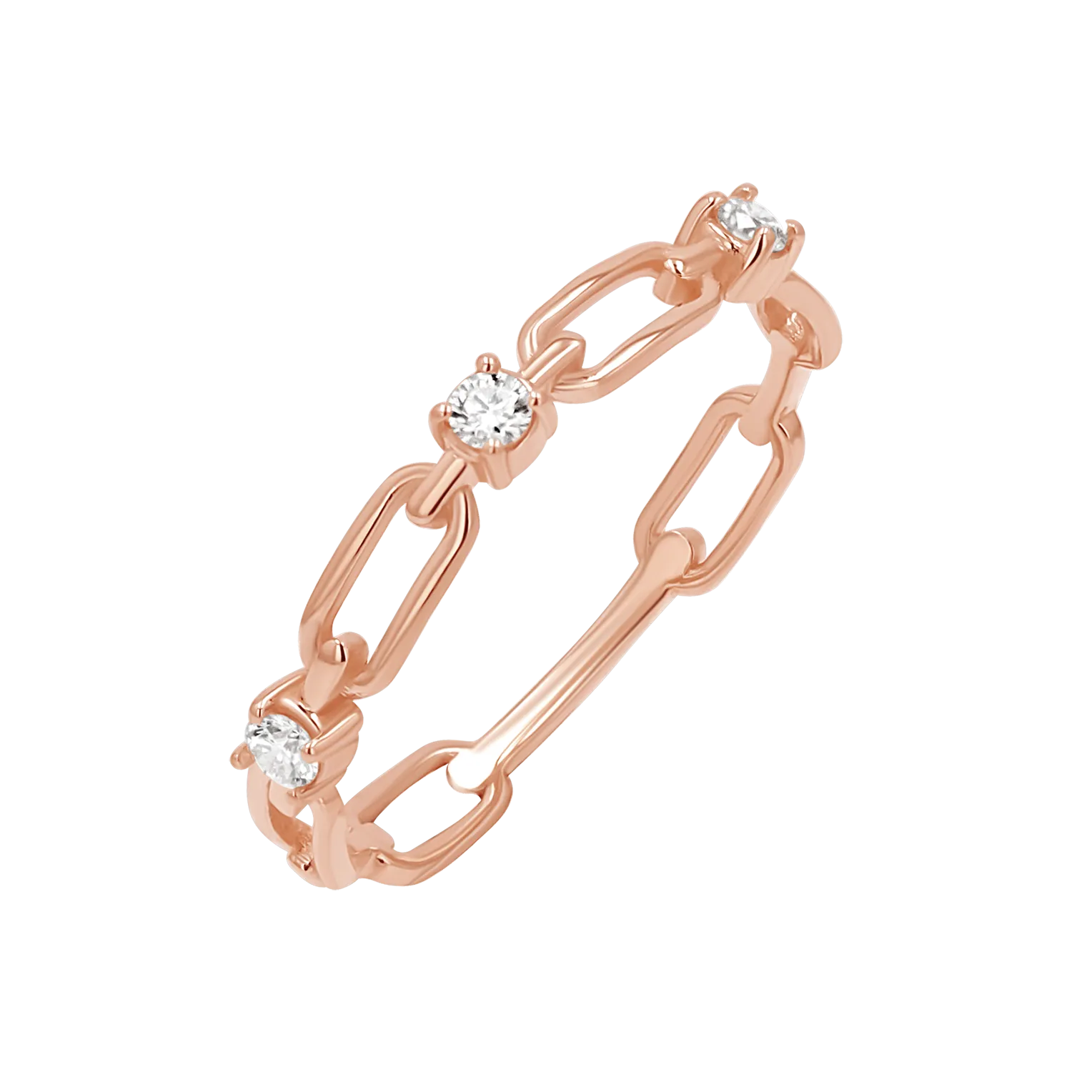 Three Diamond Paper Clip Link Ring