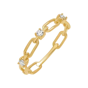 Three Diamond Paper Clip Link Ring