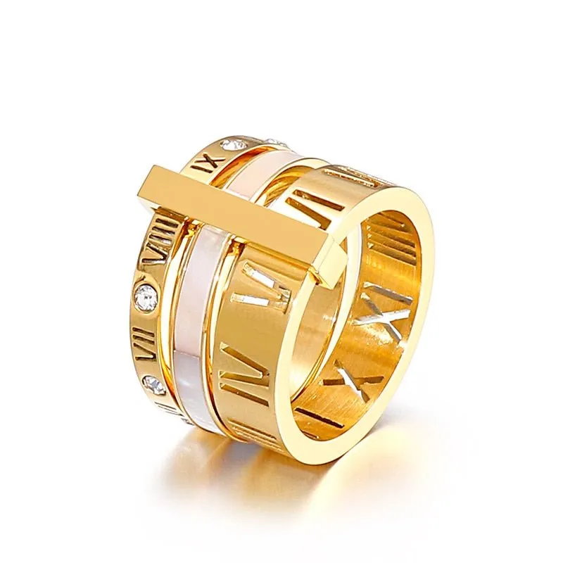 Three Layers Roman Numerals Diamond Ring Set