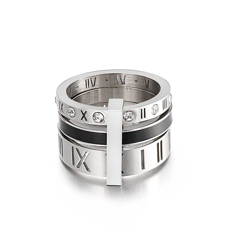 Three Layers Roman Numerals Diamond Ring Set