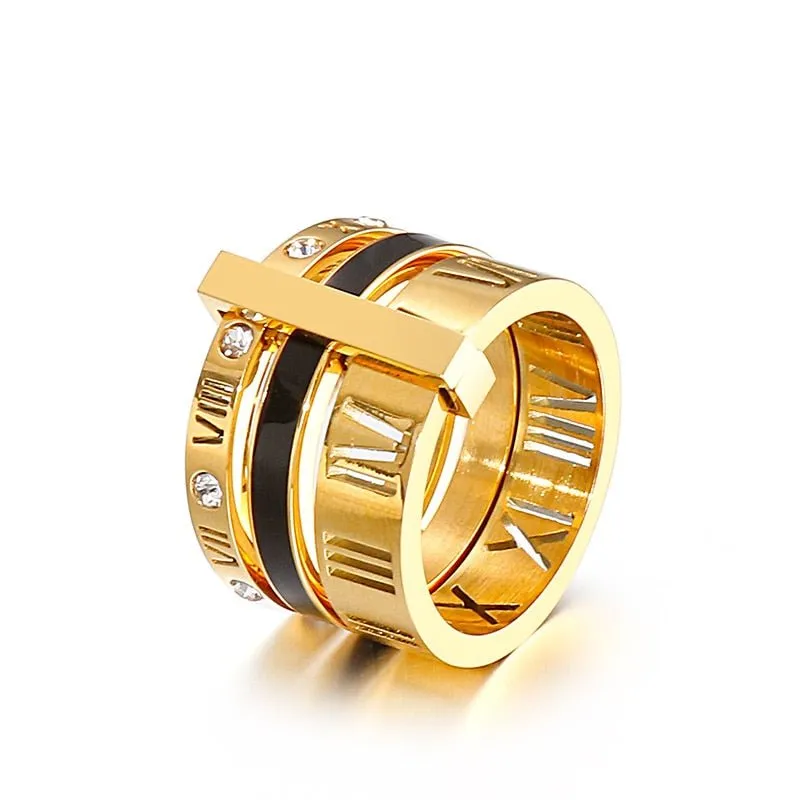 Three Layers Roman Numerals Diamond Ring Set
