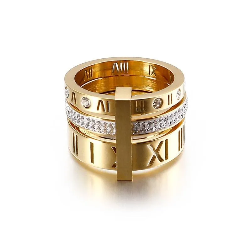 Three Layers Roman Numerals Diamond Ring Set