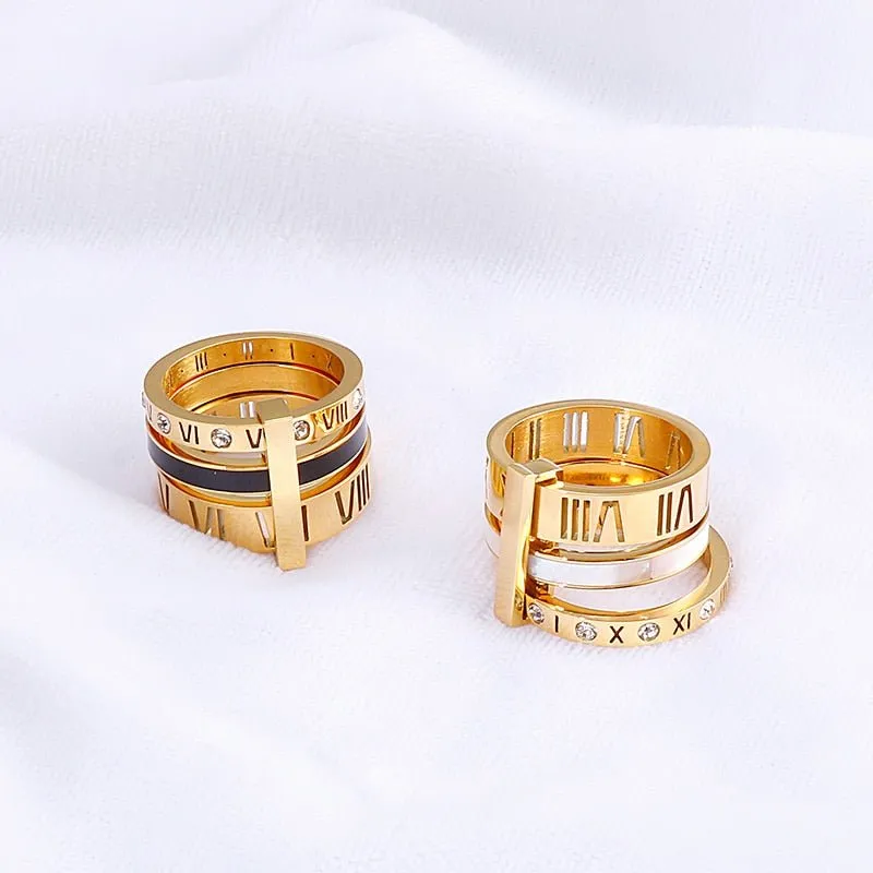 Three Layers Roman Numerals Diamond Ring Set