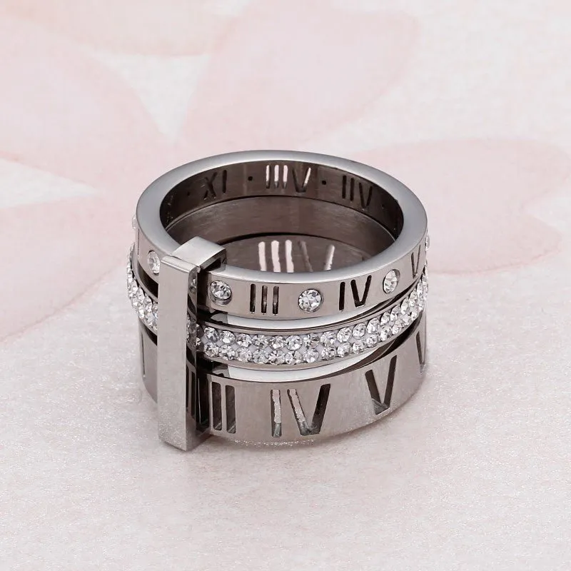 Three Layers Roman Numerals Diamond Ring Set