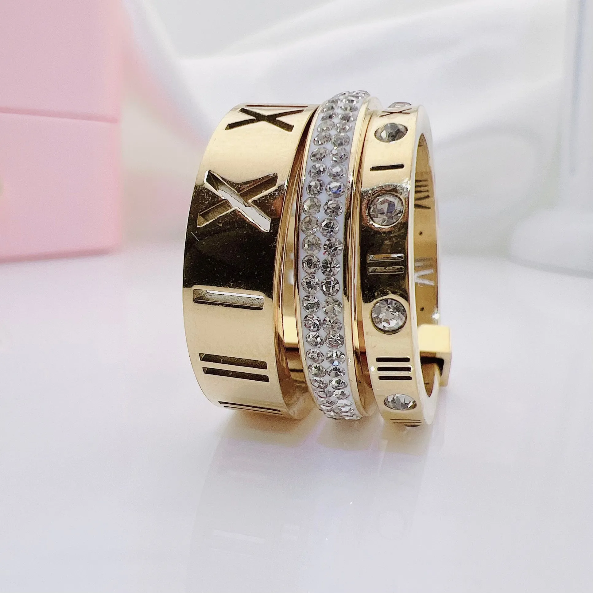 Three Layers Roman Numerals Diamond Ring Set
