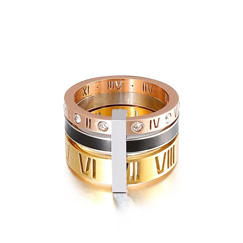 Three Layers Roman Numerals Diamond Ring Set