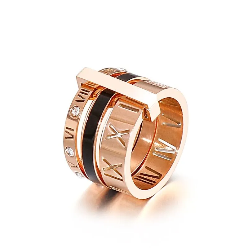 Three Layers Roman Numerals Diamond Ring Set