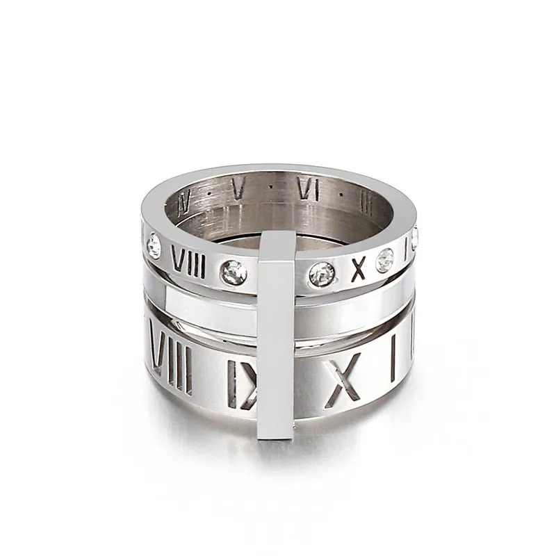 Three Layers Roman Numerals Diamond Ring Set