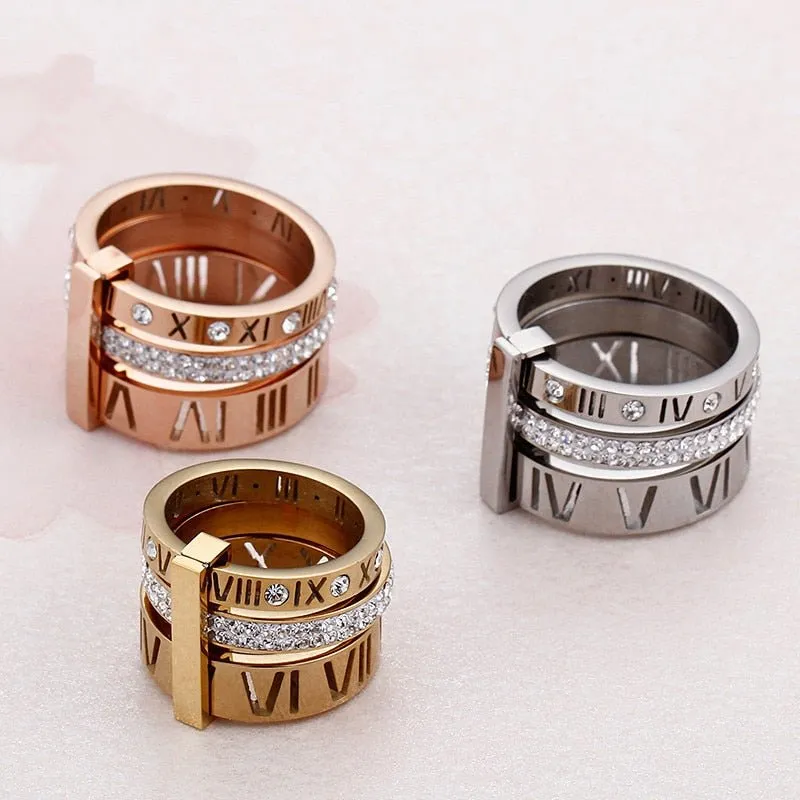 Three Layers Roman Numerals Diamond Ring Set