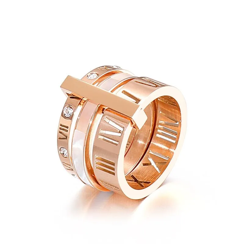 Three Layers Roman Numerals Diamond Ring Set