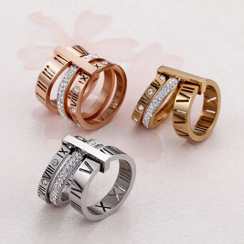 Three Layers Roman Numerals Diamond Ring Set