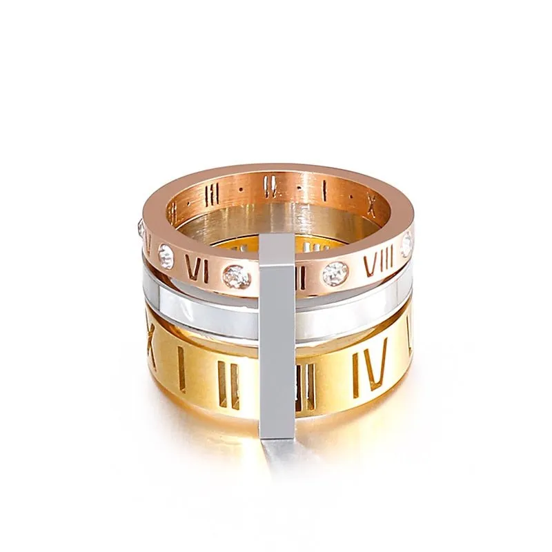 Three Layers Roman Numerals Diamond Ring Set