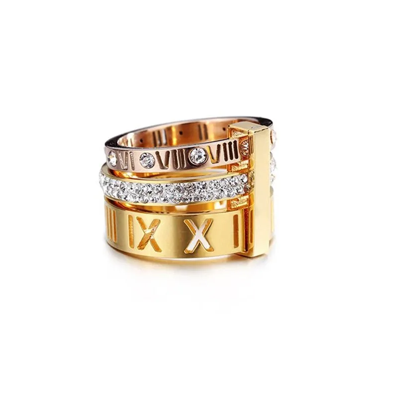 Three Layers Roman Numerals Diamond Ring Set
