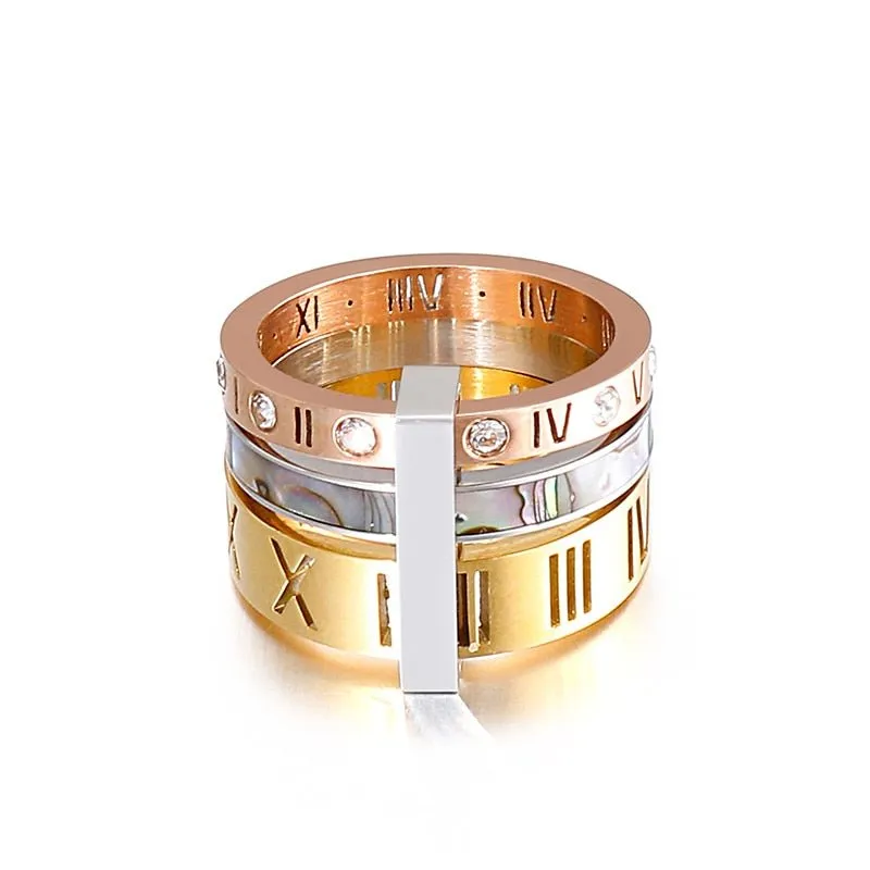 Three Layers Roman Numerals Diamond Ring Set