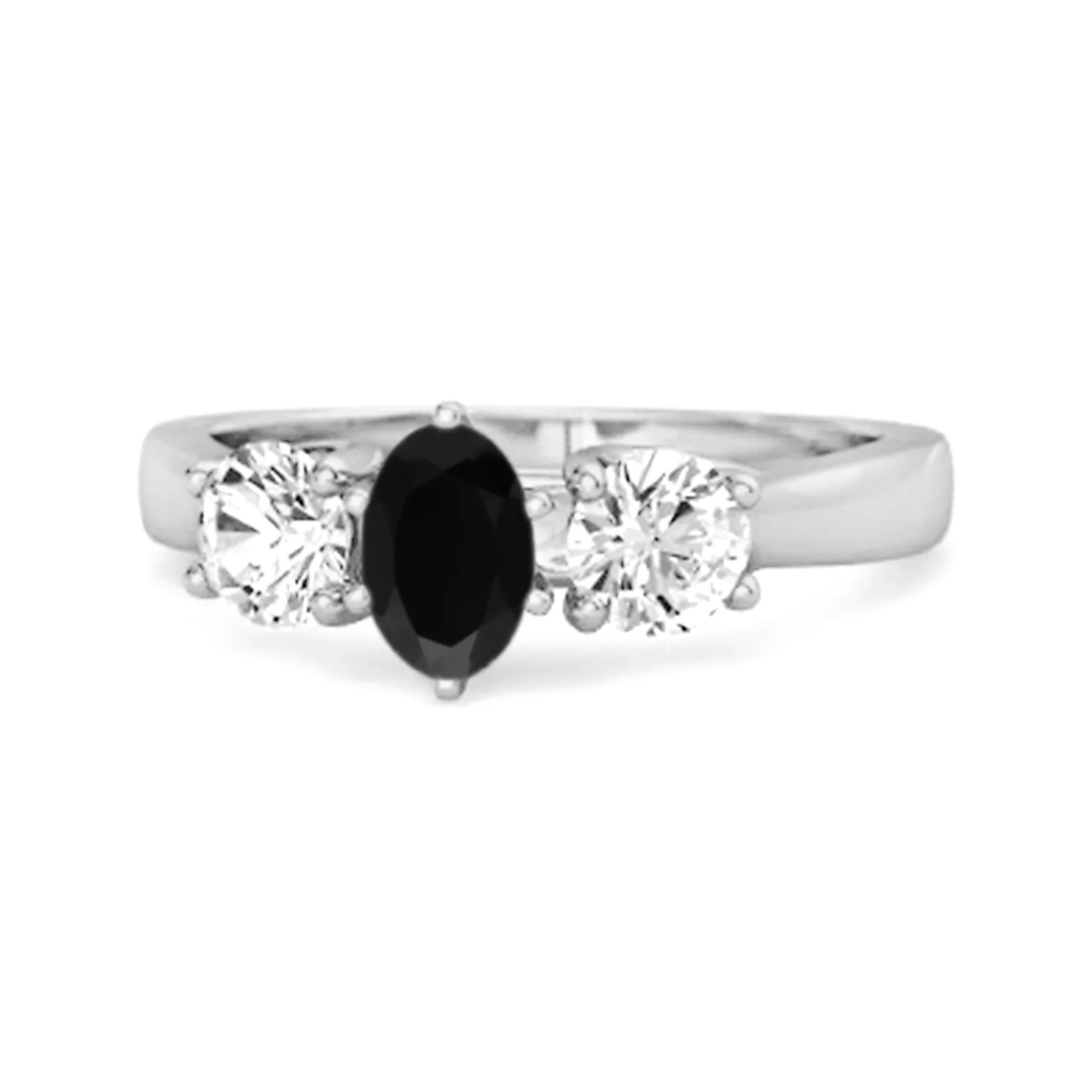 Three Stone Natural Black Spinel 925 Sterling Silver Engagement Ring