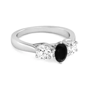 Three Stone Natural Black Spinel 925 Sterling Silver Engagement Ring