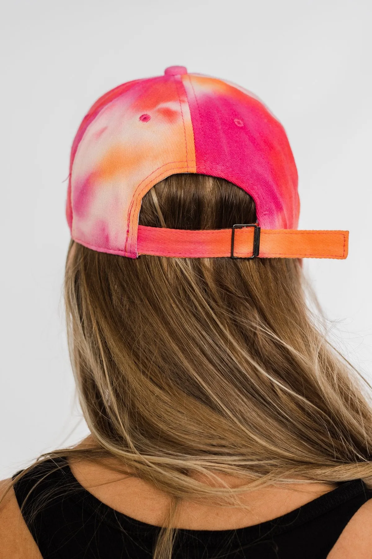Tie Dye Distressed Ball Cap- Orange, Pink, & Red