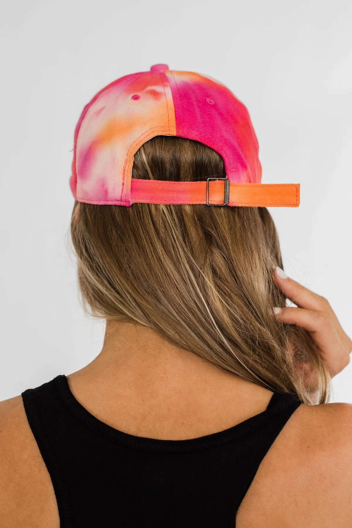 Tie Dye Distressed Ball Cap- Orange, Pink, & Red