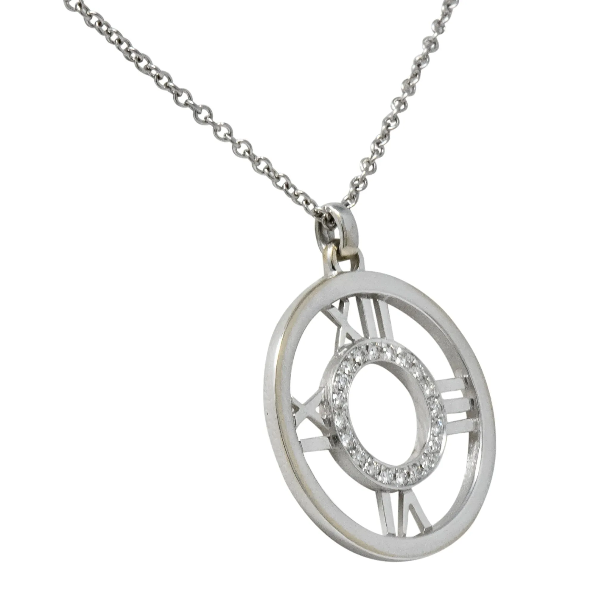 Tiffany & Co. 2003 Atlas 0.30 CTW Round Brilliant Diamond 18 Karat White Gold Pendant Necklace