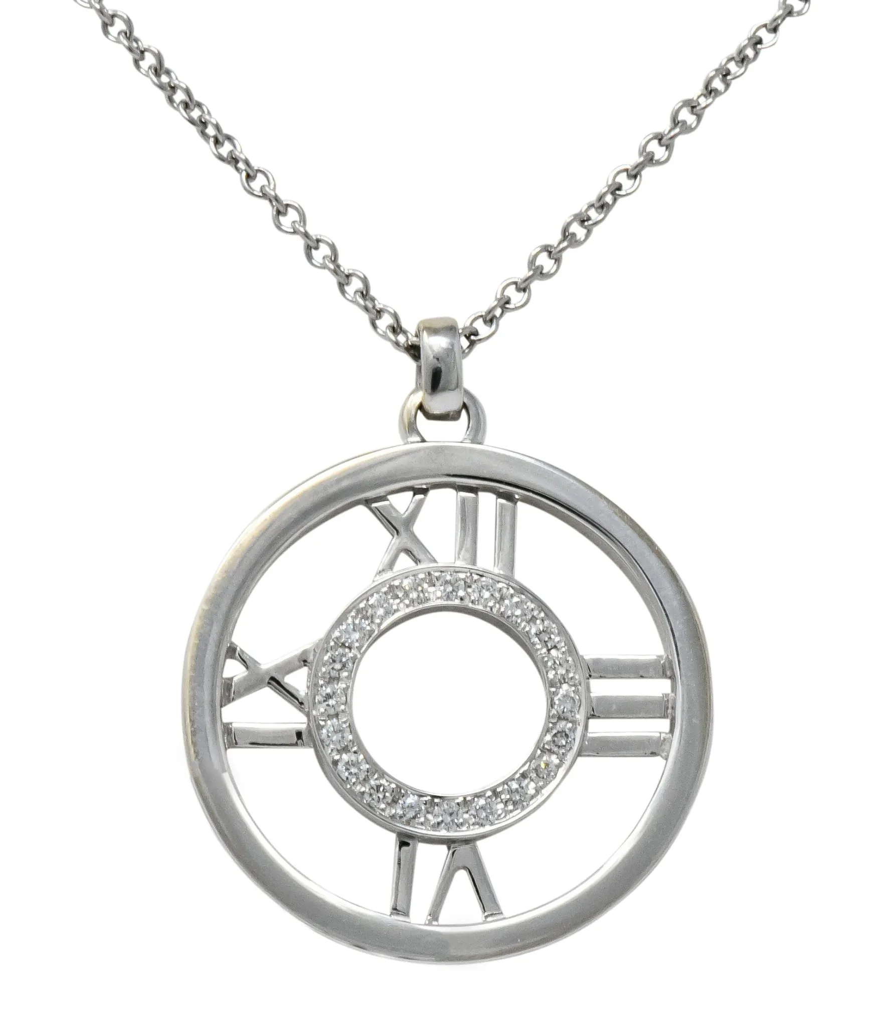 Tiffany & Co. 2003 Atlas 0.30 CTW Round Brilliant Diamond 18 Karat White Gold Pendant Necklace