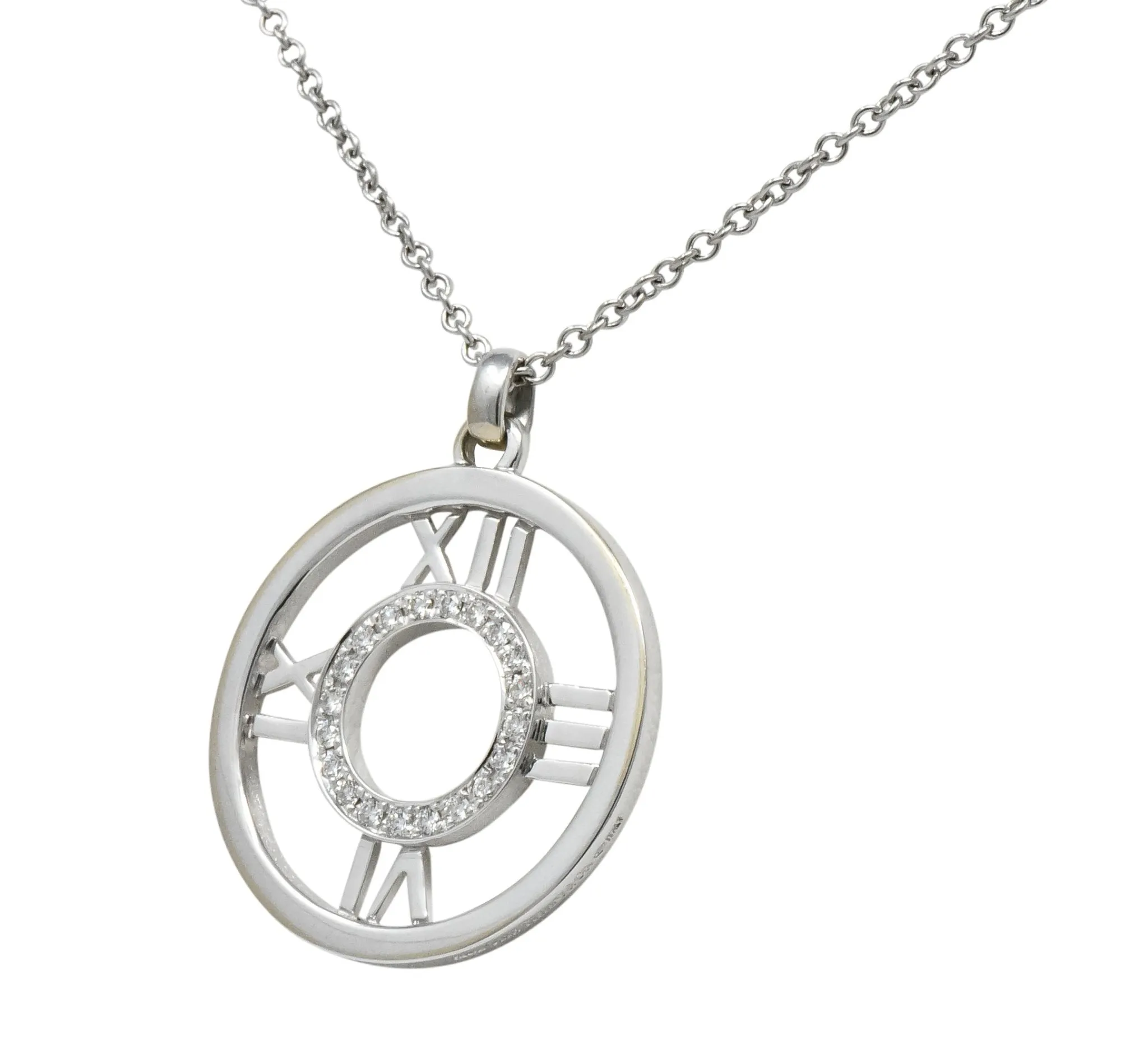 Tiffany & Co. 2003 Atlas 0.30 CTW Round Brilliant Diamond 18 Karat White Gold Pendant Necklace