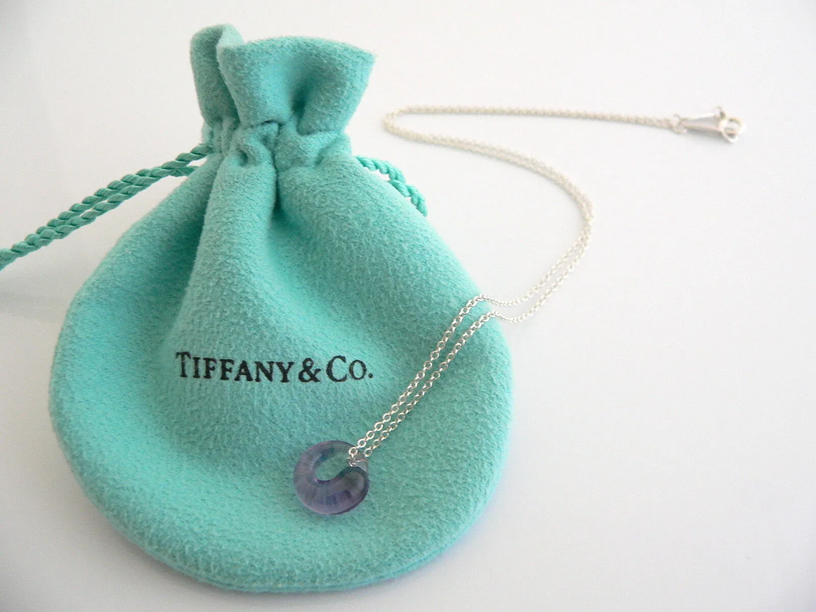 Tiffany & Co Amethyst Eternal Circle Necklace Pendant Charm Chain Silver Peretti