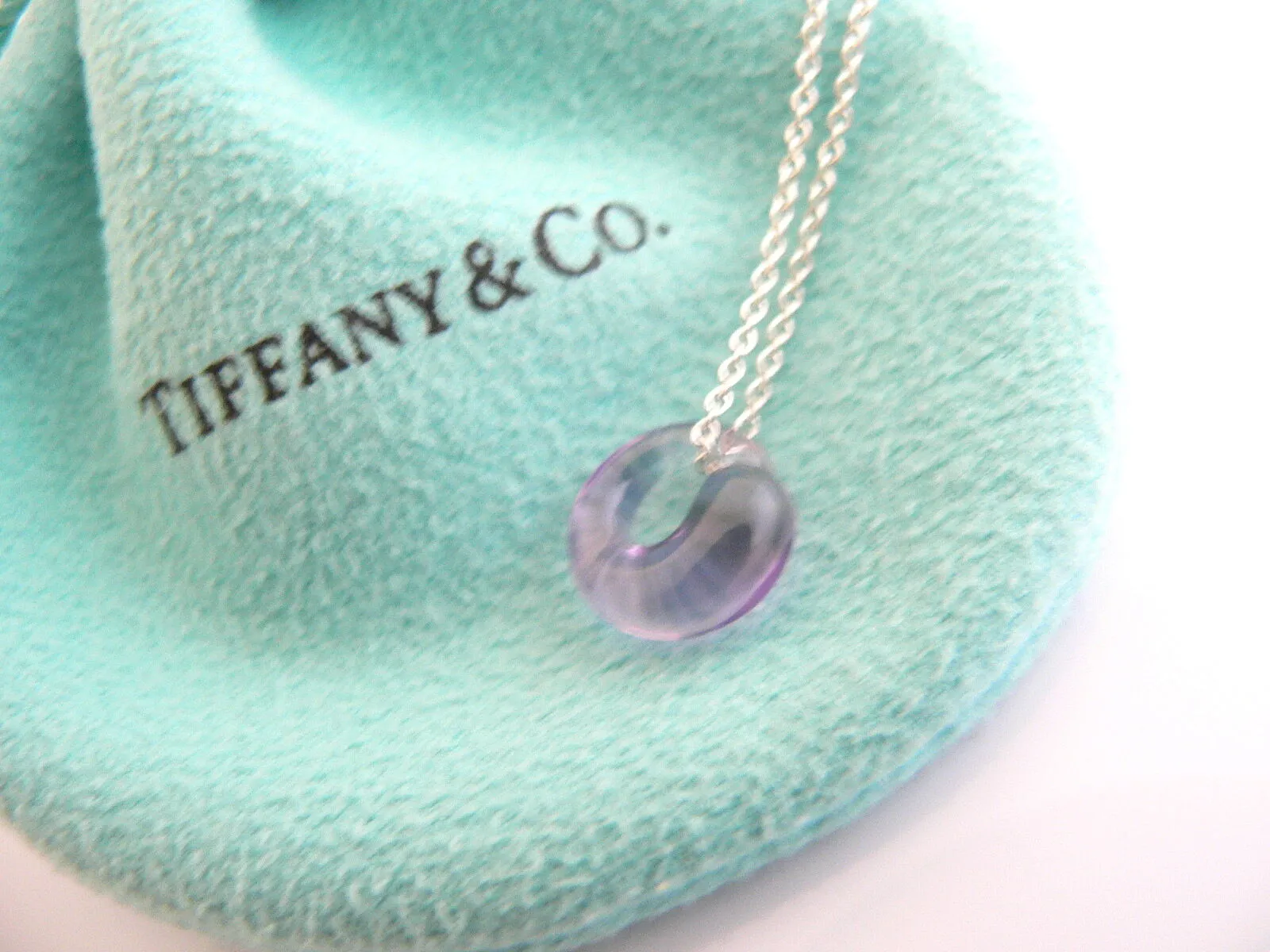 Tiffany & Co Amethyst Eternal Circle Necklace Pendant Charm Chain Silver Peretti