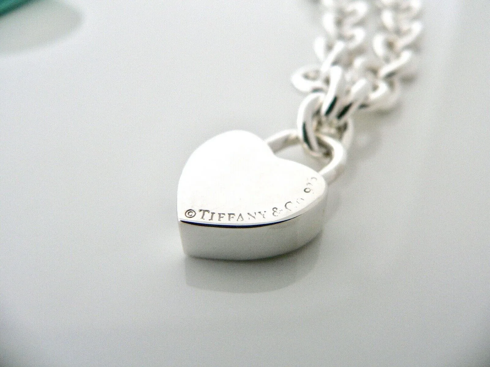 Tiffany & Co Blue Enamel Heart Padlock Bracelet Charm Love Gift Pouch 8 Inches