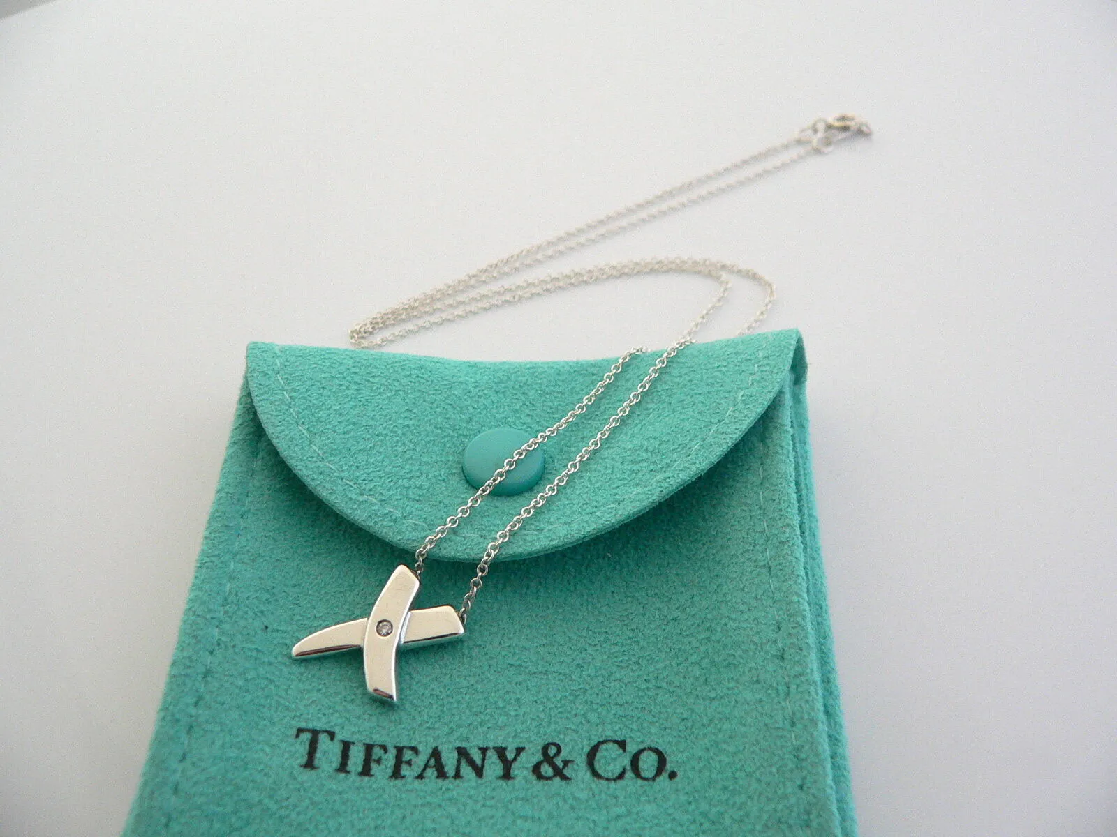 Tiffany & Co Diamond Kiss Necklace Picasso X Pendant Charm 17 In Love Gift Pouch