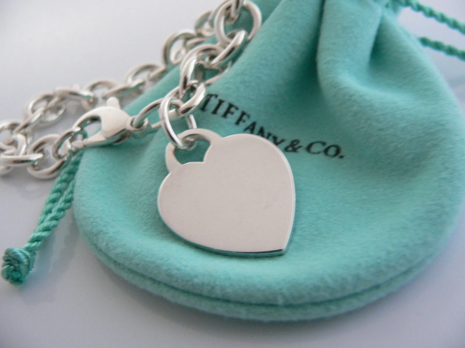 Tiffany & Co  Heart Tag Bracelet Bangle 7.5 Inch Gift Pouch Silver Love Pouch