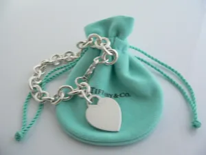 Tiffany & Co  Heart Tag Bracelet Bangle 7.5 Inch Gift Pouch Silver Love Pouch