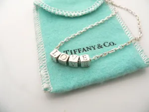 Tiffany & Co LOVE Cube Necklace Pendant Charm 18 In Chain Gift Pouch Silver ERA