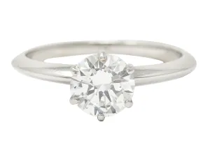Tiffany & Co. Mid-Century 0.97 CTW Transitional Cut Diamond Platinum Six Prong Knife Edge Vintage Solitaire Engagement Ring GIA