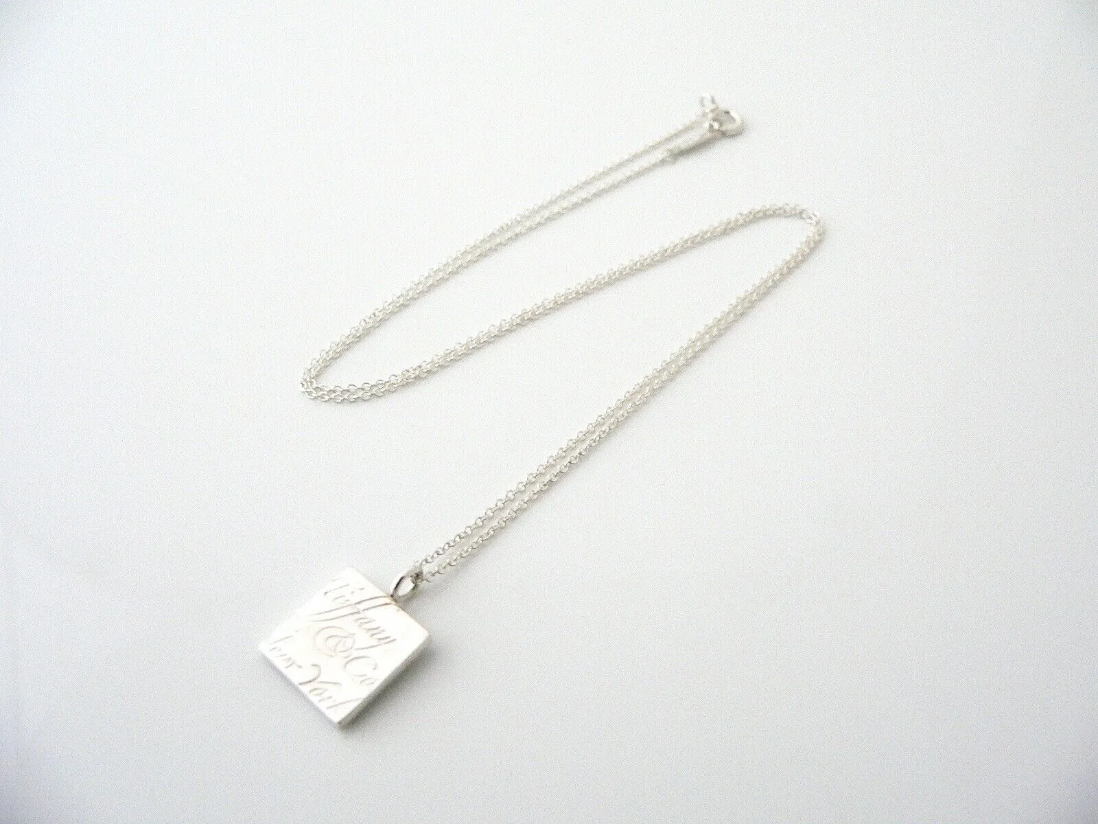Tiffany & Co Notes Necklace Square Pendant Charm 18 Inch Chain Love Gift Classic