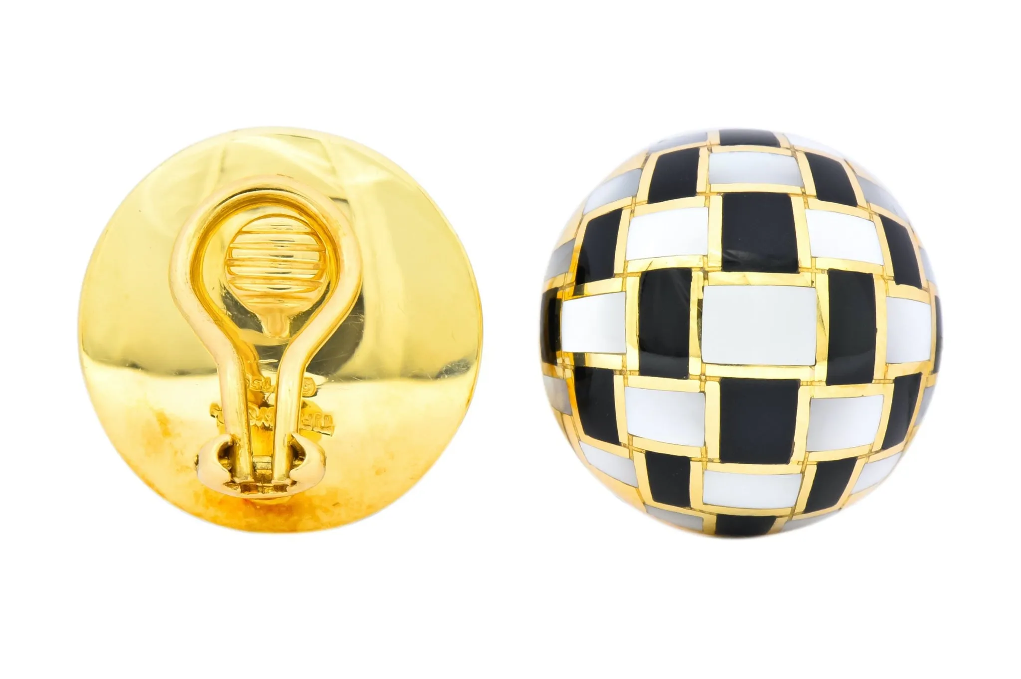 Tiffany & Co. Onyx Mother-of-Pearl 18 Karat Gold Checkerboard Ear-Clip Earrings